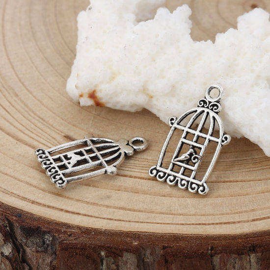 Image de Breloques en Alliage de Zinc Cage Argent Vieilli 19mm x 12mm, 100 Pcs