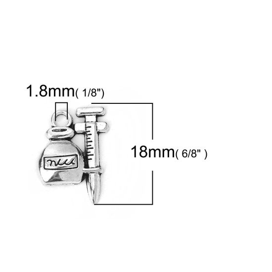Picture of Zinc Based Alloy Charms Syringe Antique Silver Color 18mm( 6/8") x 13mm( 4/8"), 50 PCs
