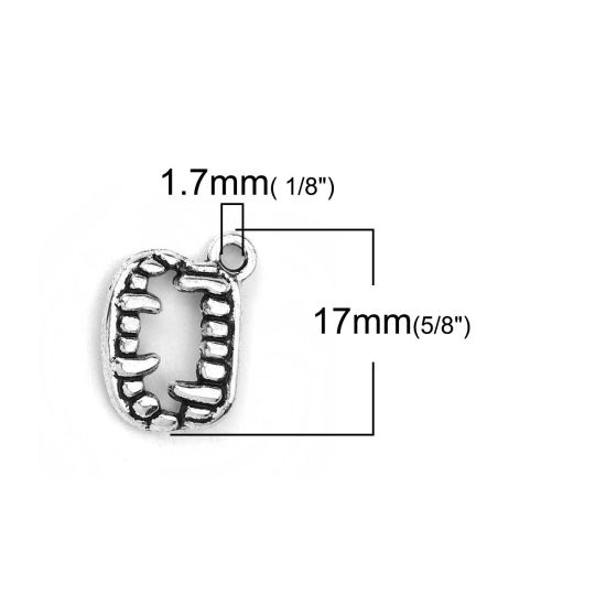 Imagen de Zamak Halloween Colgantes Charms Diente Plata Antigua 17mm x 13mm, 50 Unidades