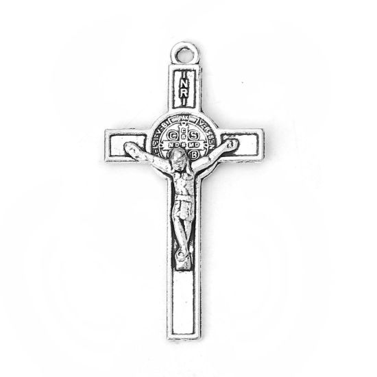 Изображение Цинковый Сплав Подвески Крест Античное Серебро Иисус Христос С Узором 41мм x 21мм, 30 ШТ