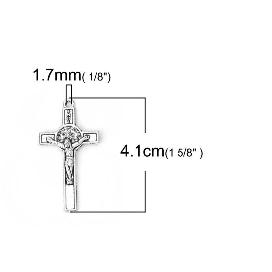 Изображение Цинковый Сплав Подвески Крест Античное Серебро Иисус Христос С Узором 41мм x 21мм, 30 ШТ