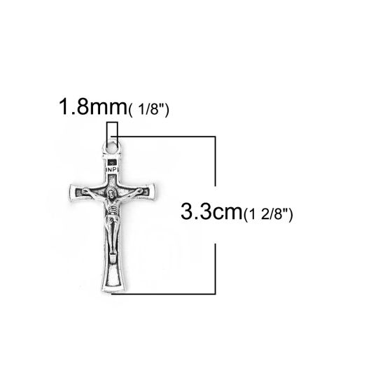 Bild von Zinklegierung Anhänger Kreuz Antiksilber Jesus 33mm x 18mm, 30 Stück