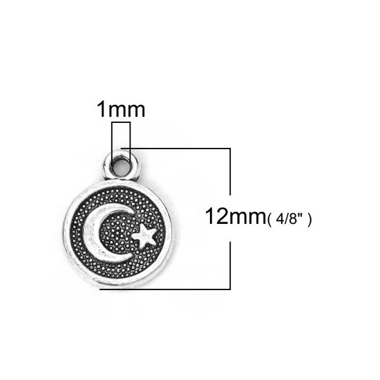 Image de Breloques Religieux en Alliage de Zinc Rond Argent Vieilli Lune 12mm x 10mm, 100 Pcs