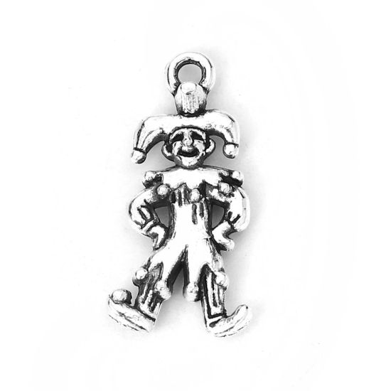Image de Breloques Halloween en Alliage de Zinc Clown Argent Vieilli 24mm x 12mm, 30 Pcs