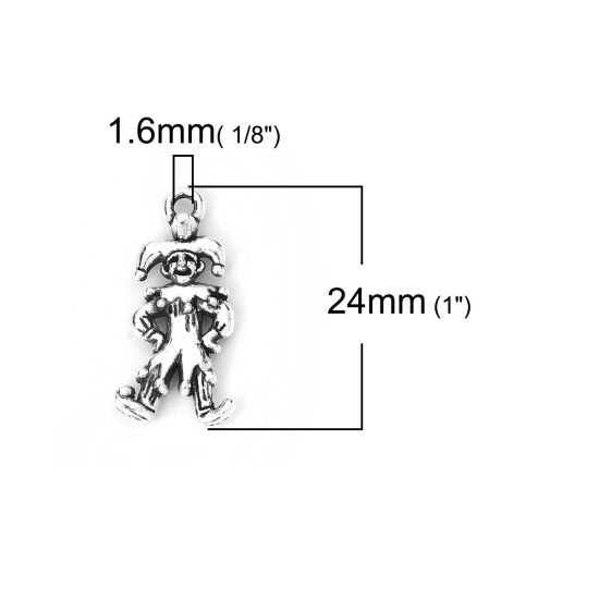 Image de Breloques Halloween en Alliage de Zinc Clown Argent Vieilli 24mm x 12mm, 30 Pcs