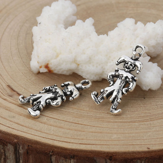 Image de Breloques Halloween en Alliage de Zinc Clown Argent Vieilli 24mm x 12mm, 30 Pcs
