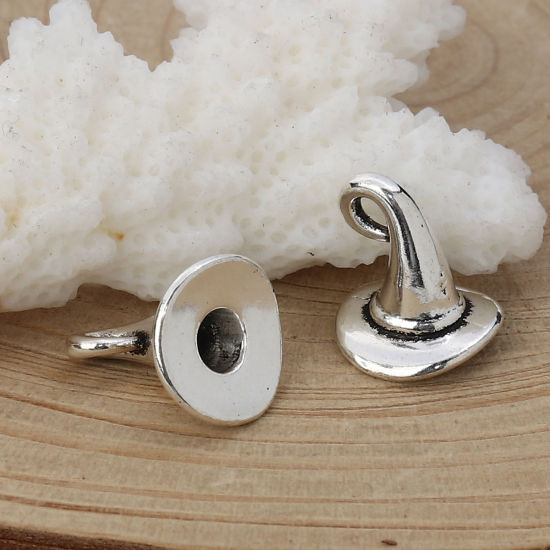 Picture of Zinc Based Alloy Halloween Charms Halloween Witch Hat Antique Silver Color 12mm( 4/8") x 11mm( 3/8"), 50 PCs
