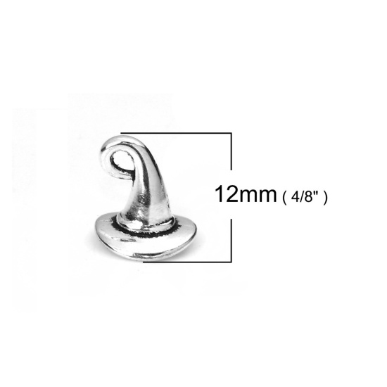 Picture of Zinc Based Alloy Halloween Charms Halloween Witch Hat Antique Silver Color 12mm( 4/8") x 11mm( 3/8"), 50 PCs