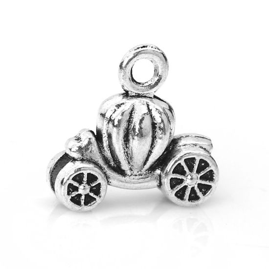 Imagen de Zamak Halloween Colgantes Charms Calabaza Coche Plata Antigua 14mm x 13mm, 50 Unidades