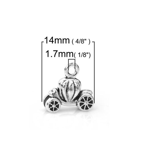 Imagen de Zamak Halloween Colgantes Charms Calabaza Coche Plata Antigua 14mm x 13mm, 50 Unidades