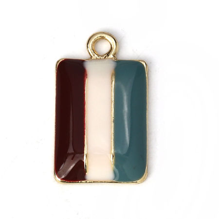 Zinc Based Alloy Charms Rectangle Gold Plated Multicolor Enamel 21mm( 7/8") x 13mm( 4/8"), 5 PCs