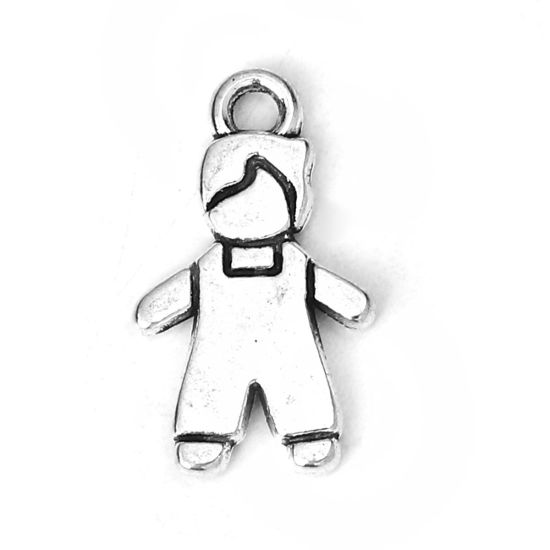 Bild von Zinklegierung Charms Junge Antiksilber 17mm x 10mm, 100 Stück