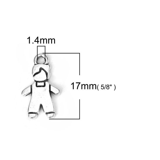 Bild von Zinklegierung Charms Junge Antiksilber 17mm x 10mm, 100 Stück