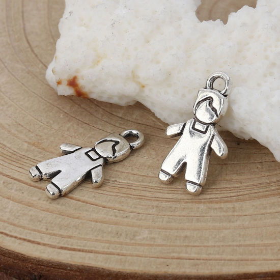 Bild von Zinklegierung Charms Junge Antiksilber 17mm x 10mm, 100 Stück