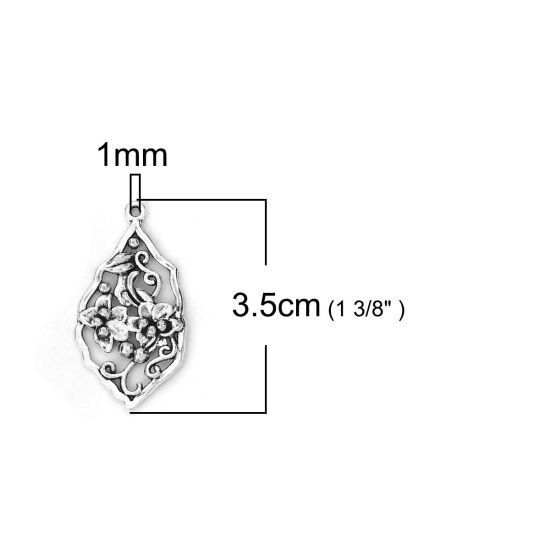 Bild von Zinklegierung Anhänger Blätter Antiksilber Blumen 35mm x 18mm, 30 Stück