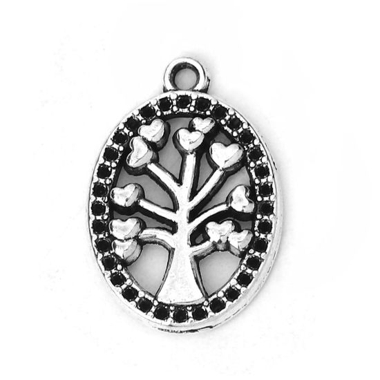 Immagine di Lega di Zinco Charms Ovale Argento Antico Albero 19mm x 13mm , 50 Pz