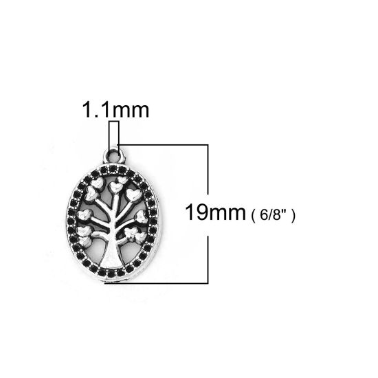 Immagine di Lega di Zinco Charms Ovale Argento Antico Albero 19mm x 13mm , 50 Pz