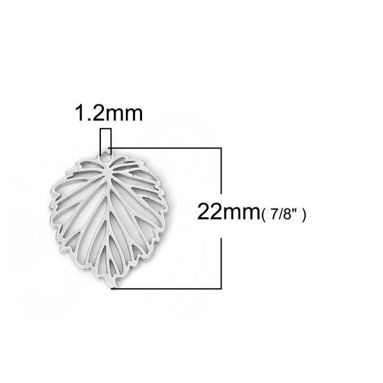 Bild von Zinklegierung Charms Blätter Silberfarbe 22mm x 18mm, 20 Stück