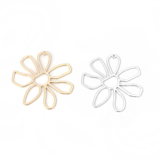 Picture of Zinc Based Alloy Pendants Flower Gold Plated 5.6cm x5.5cm(2 2/8" x2 1/8") - 5.6cm x5.3cm(2 2/8" x2 1/8"), 5 PCs