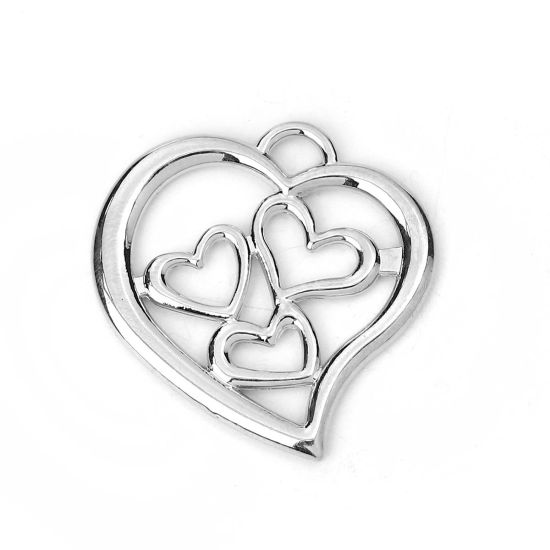 Image de Breloques en Alliage de Zinc Cœur Argent Mat 27mm x 27mm, 10 Pcs