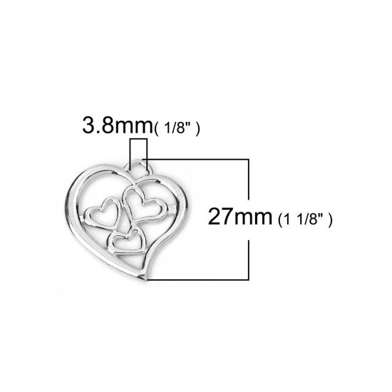 Image de Breloques en Alliage de Zinc Cœur Argent Mat 27mm x 27mm, 10 Pcs
