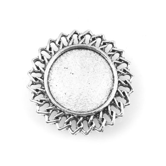 Picture of Zinc Based Alloy Cabochon Frame Settings Flower Antique Silver Color Cabochon Settings (Fits 16mm Dia.) 26mm(1") x 26mm(1"), 10 PCs