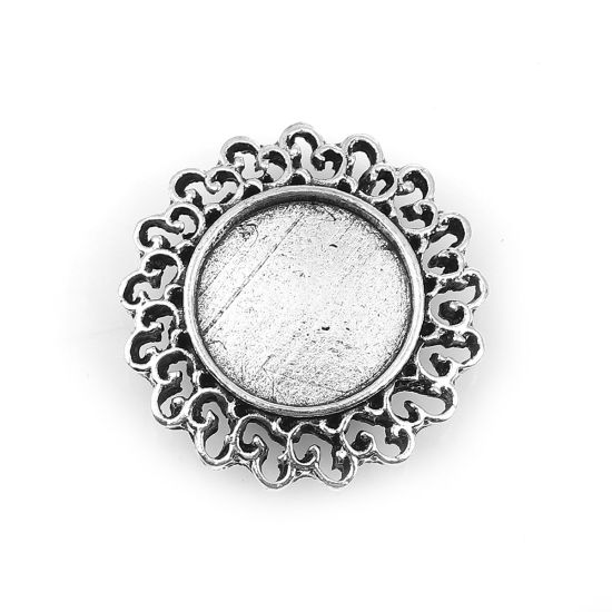 Picture of Zinc Based Alloy Cabochon Frame Settings Round Antique Silver Color Cabochon Settings (Fits 14mm Dia.) 24mm(1") x 24mm(1"), 10 PCs