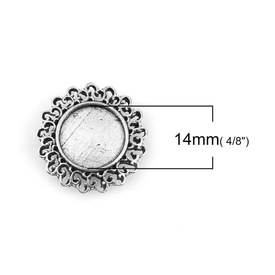 Picture of Zinc Based Alloy Cabochon Frame Settings Round Antique Silver Color Cabochon Settings (Fits 14mm Dia.) 24mm(1") x 24mm(1"), 10 PCs