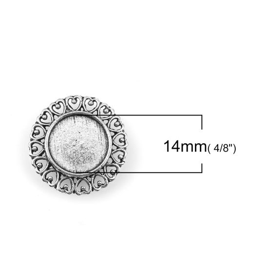 Picture of Zinc Based Alloy Cabochon Frame Settings Round Antique Silver Color Heart Cabochon Settings (Fits 14mm Dia.) 23mm( 7/8") x 23mm( 7/8"), 10 PCs
