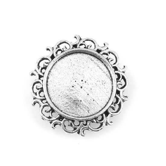 Picture of Zinc Based Alloy Cabochon Frame Settings Round Antique Silver Color Cabochon Settings (Fits 16mm Dia.) 25mm(1") x 24mm(1"), 10 PCs