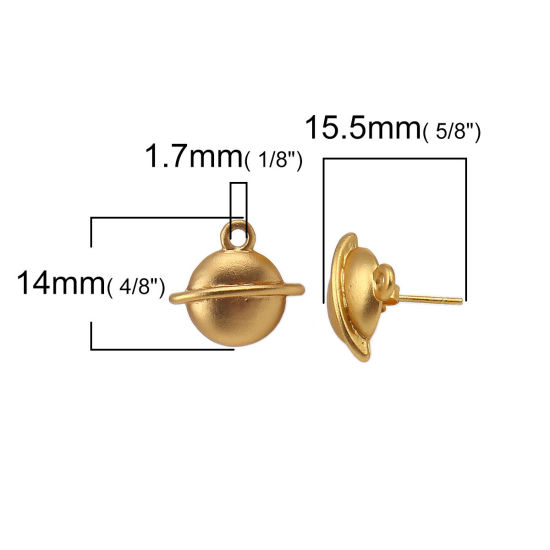 Immagine di Lega di Zinco Galassia Orecchini a Perno Tappi di Orecchini Pianeta Oro Placcato W/ Loop 14mm x 13mm, Diametro Filo: (20 misura), 10 Pz