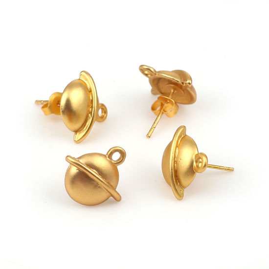 Immagine di Lega di Zinco Galassia Orecchini a Perno Tappi di Orecchini Pianeta Oro Placcato W/ Loop 14mm x 13mm, Diametro Filo: (20 misura), 10 Pz