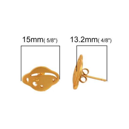Immagine di Lega di Zinco Galassia Orecchini a Perno Tappi di Orecchini Pianeta Oro Placcato W/ Loop 14mm x 13mm, Diametro Filo: (20 misura), 10 Pz