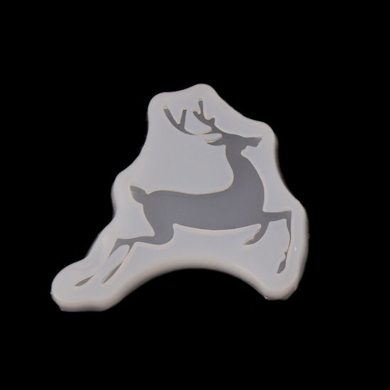 Picture of Silicone Resin Mold For Jewelry Making Irregular White Christmas Reindeer 60mm(2 3/8") x 59mm(2 3/8"), 2 PCs