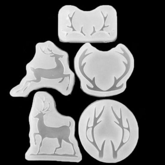 Picture of Silicone Resin Mold For Jewelry Making Irregular White Christmas Reindeer 60mm(2 3/8") x 59mm(2 3/8"), 2 PCs