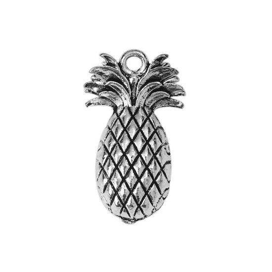 Imagen de Zamak Colgantes Charms Piña Plata Antigua 25mm x 15mm, 10 Unidades