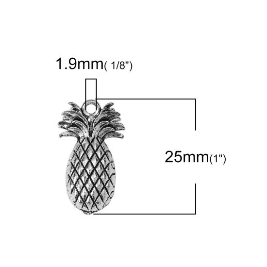 Imagen de Zamak Colgantes Charms Piña Plata Antigua 25mm x 15mm, 10 Unidades