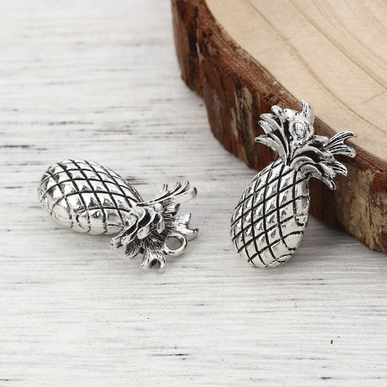Imagen de Zamak Colgantes Charms Piña Plata Antigua 25mm x 15mm, 10 Unidades