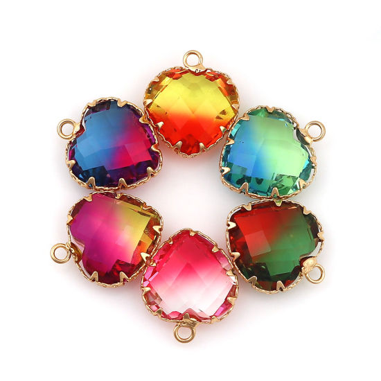 Immagine di Ottone + Vetro Charms Cuore Oro Placcato Rosa Sfaccettato 19mmx 17mm, 3 Pz