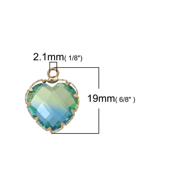 Immagine di Ottone + Vetro Charms Cuore Oro Placcato Rosa Sfaccettato 19mmx 17mm, 3 Pz