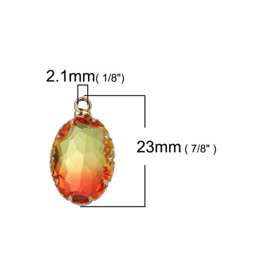 Immagine di Ottone + Vetro Charms Ovale Oro Placcato Colore Fuscia Sfaccettato 23mmx 14mm, 3 Pz
