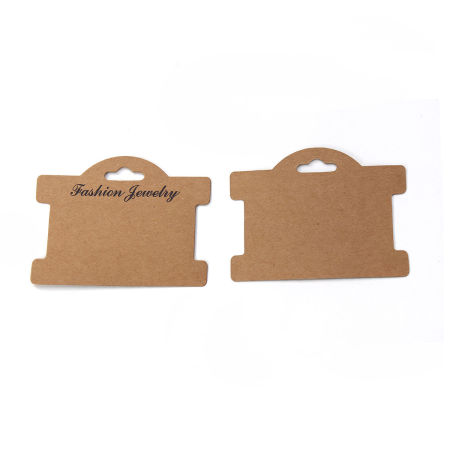 Paper Jewelry Display Card Rectangle Brown Message " FASHION JEWELRY " 95mm(3 6/8") x 75mm(3"), 100 Sheets
