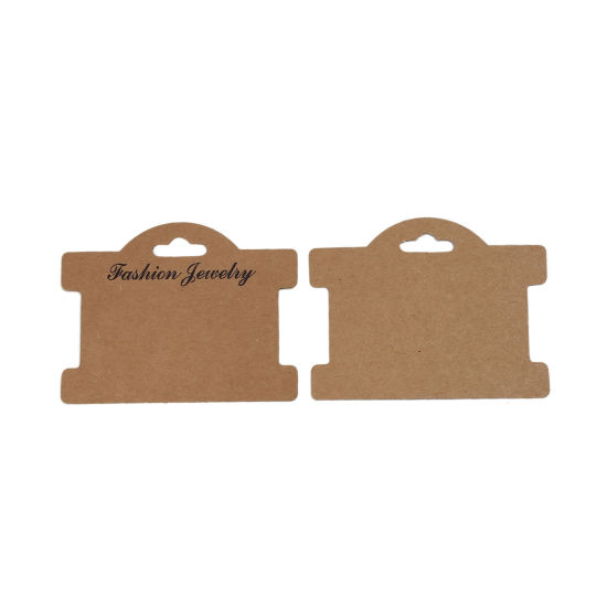 Image de Présentoir de Bijoux Papier Rectangle Brun Gravé Caractère " FASHION JEWELRY " 95mm x 75mm, 100 Pcs