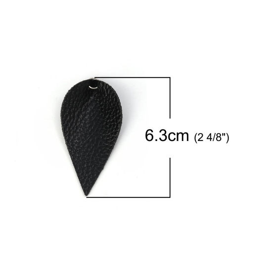 Image de Pendentifs en PU Feuille Noir avec Anneaux 63mm x 32mm, 20 Pcs