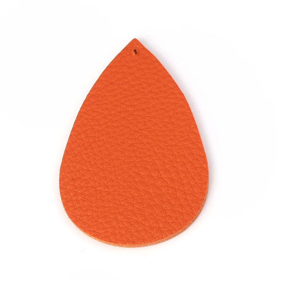 Picture of PU Leather Pendants Drop Orange 56mm(2 2/8") x 38mm(1 4/8"), 20 PCs