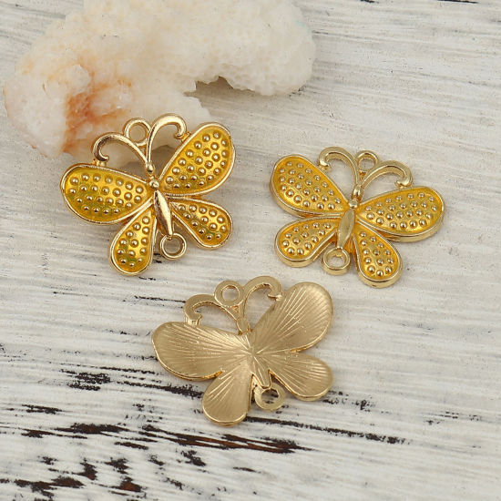 Picture of Zinc Based Alloy Connectors Butterfly Animal Gold Plated Yellow Enamel 25mm x 20mm, 10 PCs
