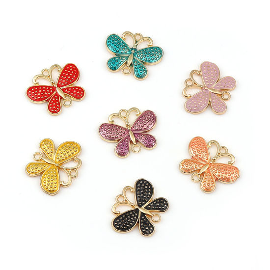 Picture of Zinc Based Alloy Connectors Butterfly Animal Gold Plated Yellow Enamel 25mm x 20mm, 10 PCs