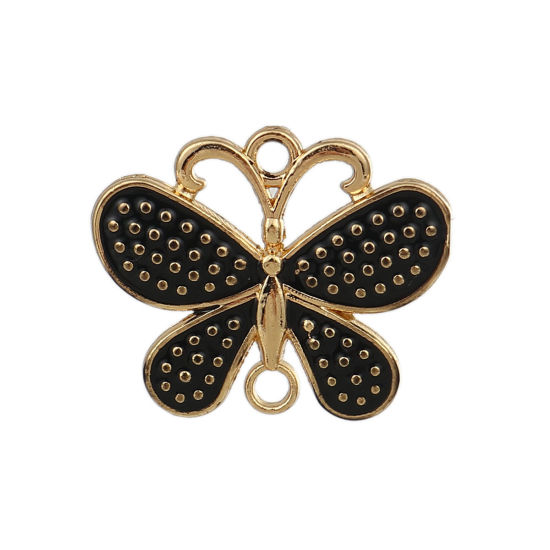 Picture of Zinc Based Alloy Connectors Butterfly Animal Gold Plated Black Enamel 25mm x 20mm, 10 PCs