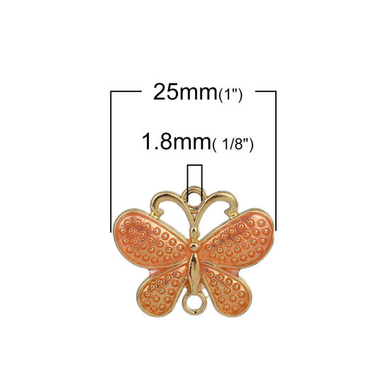 Picture of Zinc Based Alloy Connectors Butterfly Animal Gold Plated Orange Pink Enamel 25mm x 20mm, 10 PCs