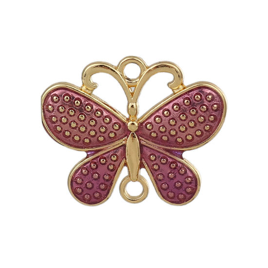 Picture of Zinc Based Alloy Connectors Butterfly Animal Gold Plated Purple Enamel 25mm x 20mm, 10 PCs